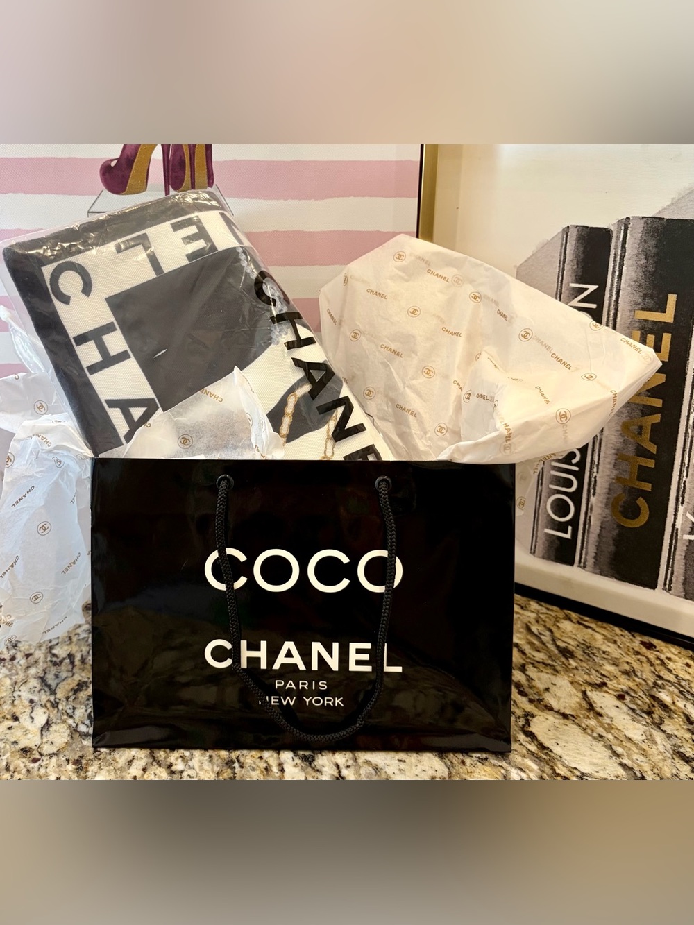Authentic and Rare COCO CHANEL Paper Shopping Bag (10"x7"x3") Includes Free Tote